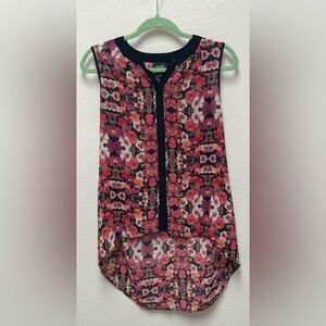 Nicole by Nicole Miller Floral Semi Sheer Sleeveless Hi Low Top Pink and Black
